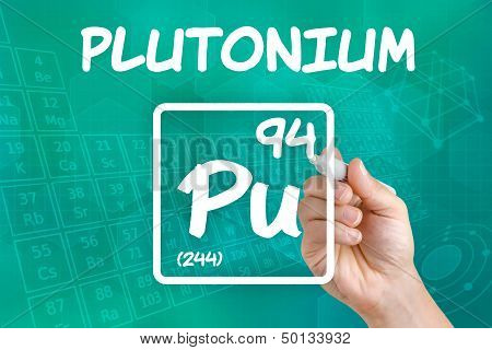 Hand drawing the symbol for the chemical element plutonium