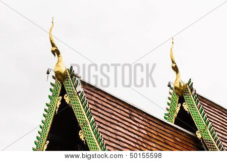 Naga Lanna Gable Apex On Ubosot , In Wat Buak Krok Luang , Chiangmai Thailand