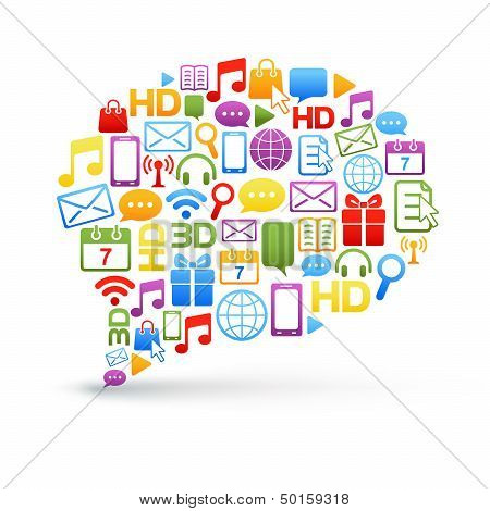Big Bubble Made From Colorful Multimedia Icons