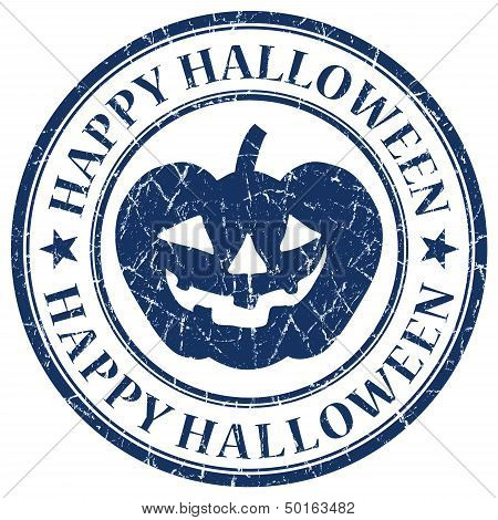Happy Halloween Blue Grunge Stamp