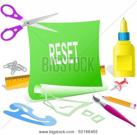 Reset. Modello di carta. Illustrazione di raster.