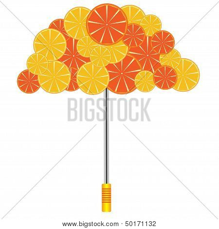 umbrella with oranges and grapefruits on a white background