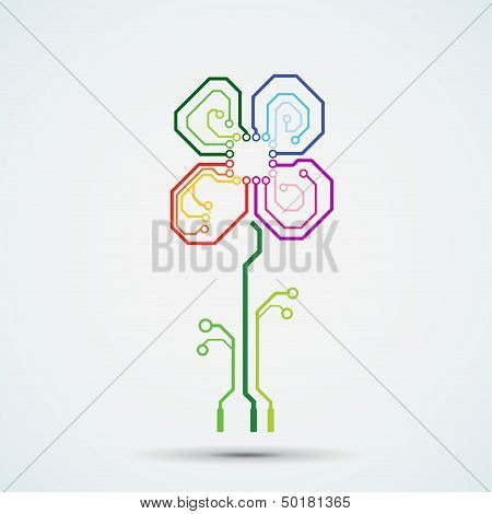 Vector tech background. Circuit board flower.