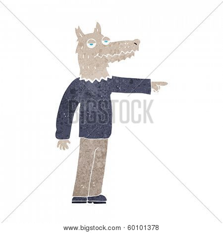 cartoon wolf man pointing