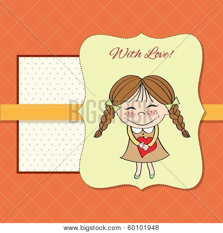 Funny Girl With Hearts. Doodle Cartoon Character.