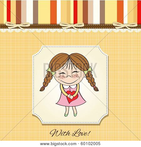 Funny Girl With Hearts. Doodle Cartoon Character.