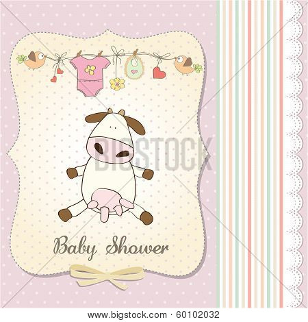 New Baby Girl Announcement Card With Cow