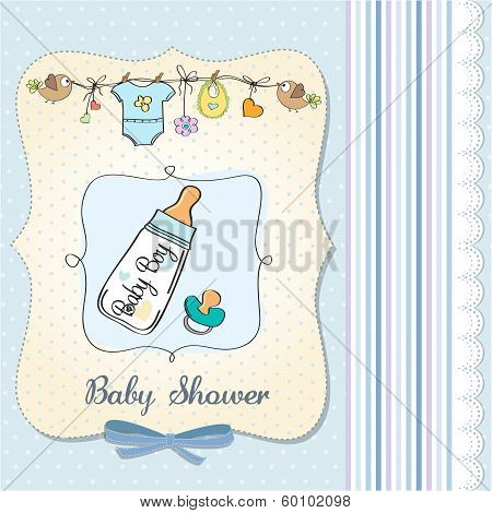 Baby Announcement Card With Milk Bottle And Pacifier