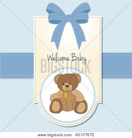Baby Boy Welcome Card With Teddy Bea
