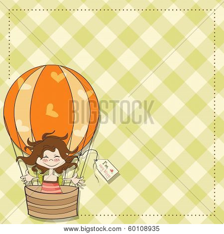 Happy Girl Flying With A Balloon Flying