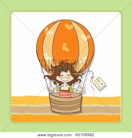 Happy Girl Flying With A Balloon Flying