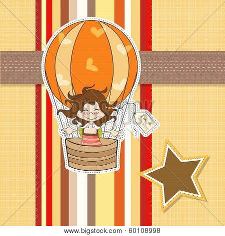 Happy Girl Flying With A Balloon Flying