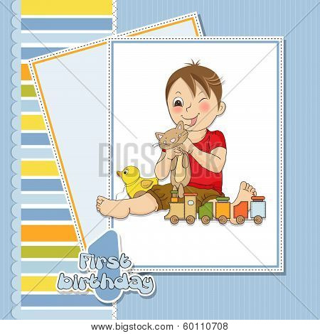 Little Boy Are Playing With His Toys