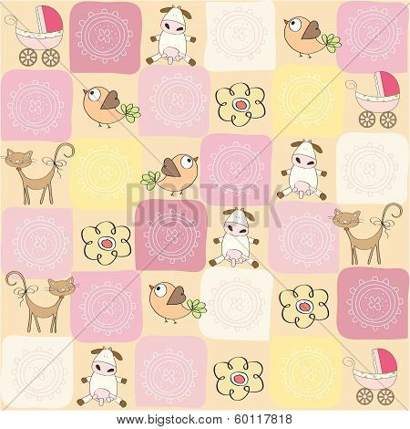 Childish Seamless Pattern With  Animals