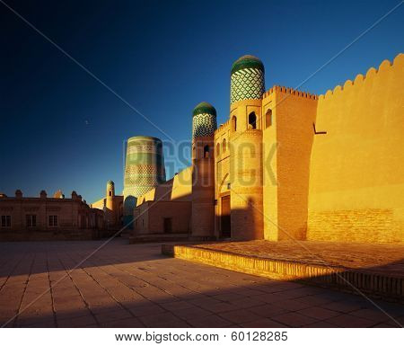 Kohna Ark at sunrise in the ancient city of Itchan Kala, Khiva, Uzbekistan