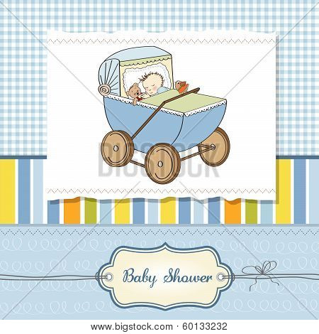 Baby Boy Shower Card With Retro Strolller