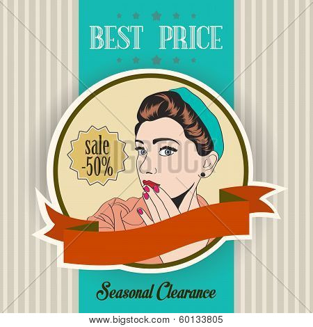 Retro Illustration Of A Beautiful Woman And Best Price Message