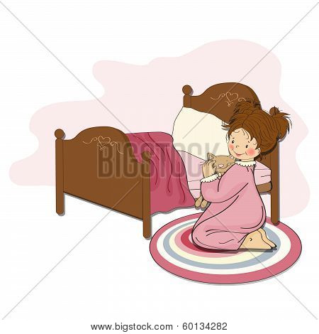 Little Girl Is Preparing For Sleep