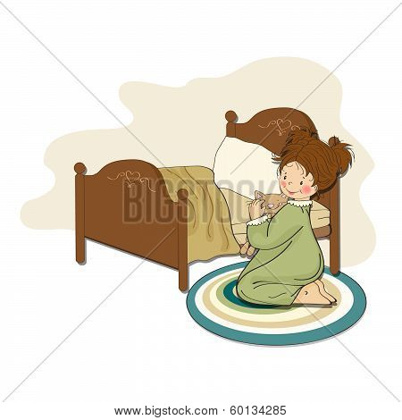 Little Girl Is Preparing For Sleep