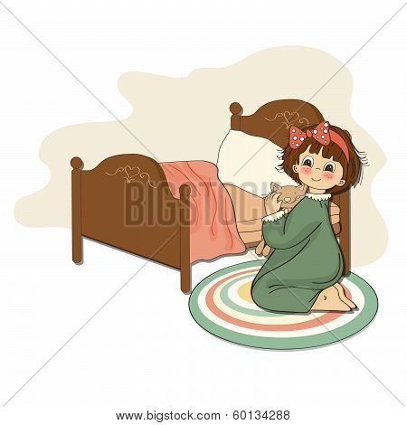 Little Girl Is Preparing For Sleep