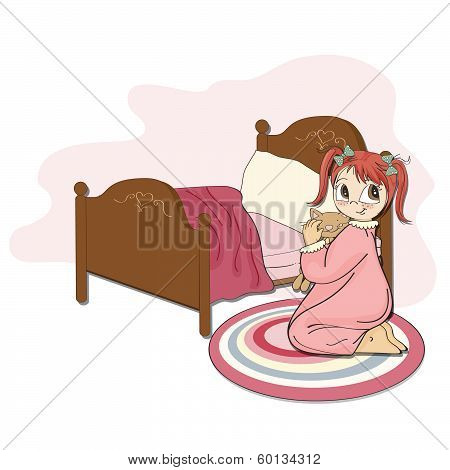 Little Girl Is Preparing For Sleep