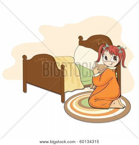 Little Girl Is Preparing For Sleep