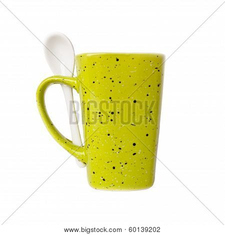 Mug with spoon isolated on white