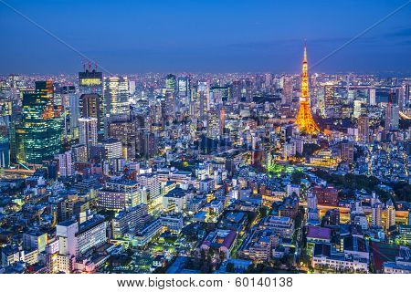 Tokyo, Japan cityscape aerial cityscape view at dusk.