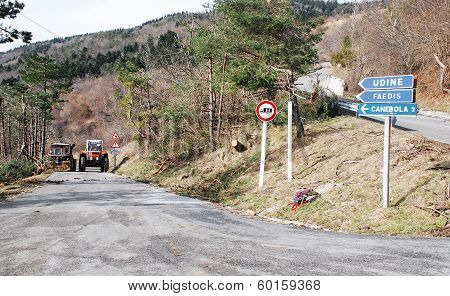 Tractors Clearing Rime Damaged Trees