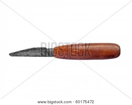 vintage rusty shoemaker knife over white, clipping path