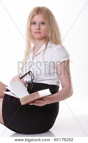 Beautiful Young Woman With Books White Background