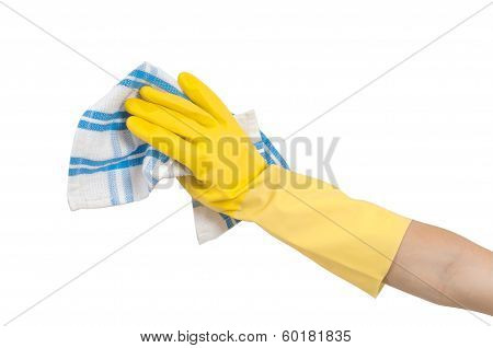 hand in cleaning glove with towel