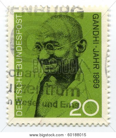 GERMANY -  CIRCA 1969: Postage stamp from Germany showing Mohandas Karamchand Gandhi, circa 1969