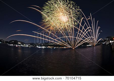 Fireworks On The Lakefront Of Ranco, Italy