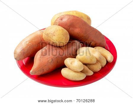 Different potato cultivars isolated on white