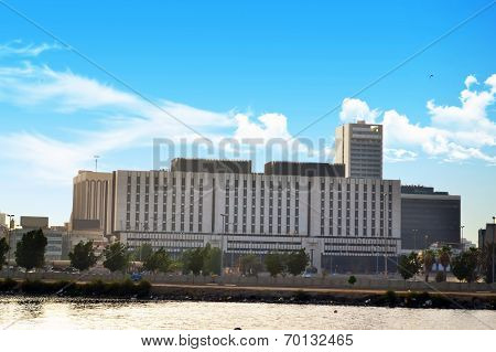 Shopping mall at downtown of jeddah with blue semi-cloudy