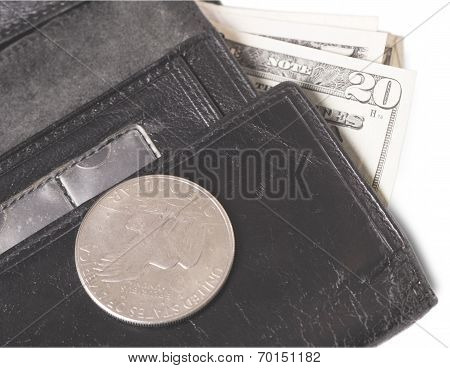 Old purse with dollars