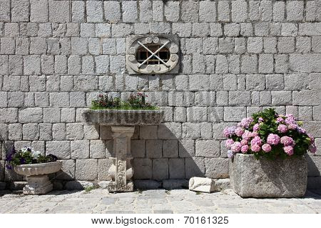 PERAST, MONTENEGRO - JUNE 08: Fragment of Our Lady of the Rock church, Perast, Montenegro, on June 08, 2012