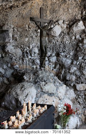VEPRIC, CROATIA - JUNE 07: The crucifix, Shrine of Our Lady of Lourdes in Vepric, Croatia, on June 07, 2012.
