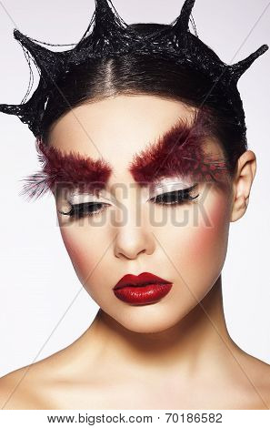 Glamor. Eccentric Woman With Surreal Theatrical Hairdress