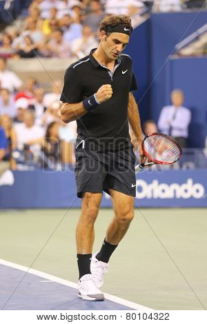Seventeen times Grand Slam champion Roger Federer during round 4 match at US Open 2014