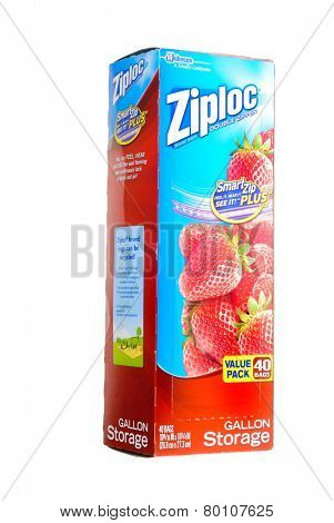 Hayward, CA - January 11, 2015: Packet of 40, Gallon size Ziploc brand storage bags by Johnson