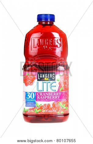 Hayward, CA - January 11, 2015: 64 Fl Oz container of Langers brand LITE Cranberry, Raspberry fruit cocktail