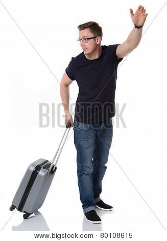 Young man trying to stop the taxi