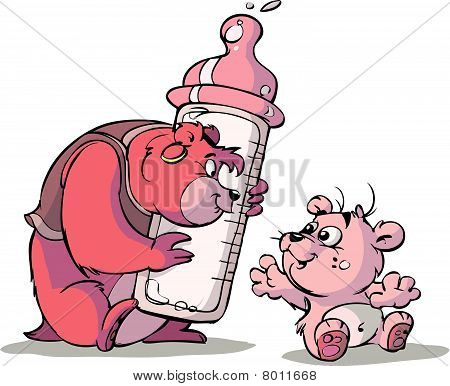 cute mother and baby bear