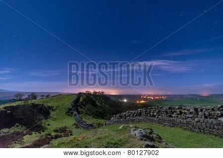 Walltown Crags On Hadrians Wall At Night