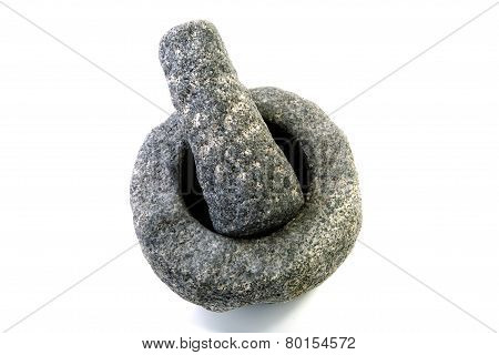 Granite Mortar And Pestle Isolated On A White Background