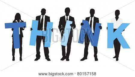 Silhouettes of Business People Holding Text Think