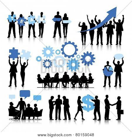 Silhouettes of Business People with Teamwork Concepts