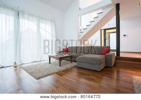 Wooden Parquet And Small Carpet